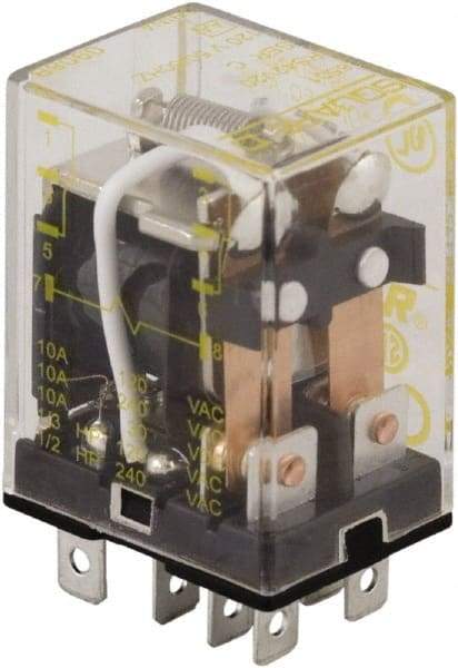 Square D - 1/2 hp at 240 Volt & 1/3 hp at 120 Volt, Electromechanical Plug-in General Purpose Relay - 10 Amp at 240 VAC, DPDT, 120 VAC at 50/60 Hz - Industrial Tool & Supply