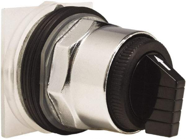 Schneider Electric - 30mm Mount Hole, 3 Position, Knob and Pushbutton Operated, Selector Switch Only - Black, Momentary (MO), without Contact Blocks, Weatherproof and Dust and Oil Resistant - Industrial Tool & Supply