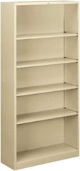 Hon - 5 Shelf, 71" High x 34-1/2" Wide Bookcase - 12-5/8" Deep, Steel, Putty - Industrial Tool & Supply