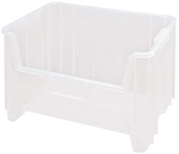 Quantum Storage - 15-1/4" Deep, Clear Polypropylene Hopper Stacking Bin - 12-7/16" High x 19-7/8" Wide x 15-1/4" Long - Industrial Tool & Supply