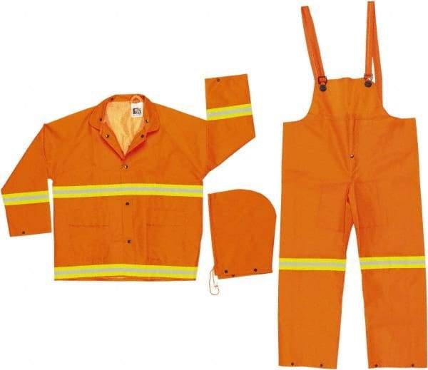 MCR Safety - Size 5XL, Orange, Rain Three Piece Suit - Detachable Hood, Take Up Snaps Ankle, Take Up Snaps Wrist - Industrial Tool & Supply