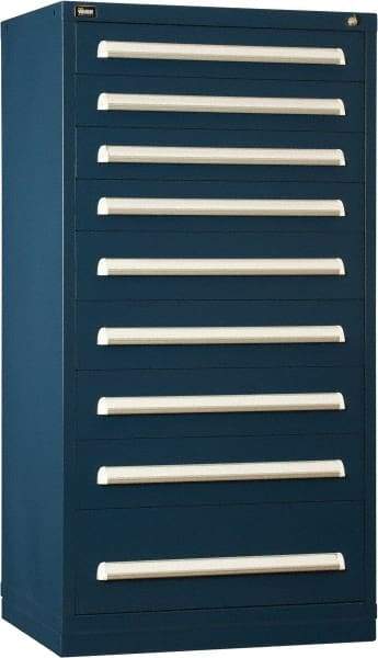 Vidmar - 9 Drawer, Modular Storage Cabinet - Steel, 30" Wide x 27-3/4" Deep x 59" High, Dark Blue - Industrial Tool & Supply