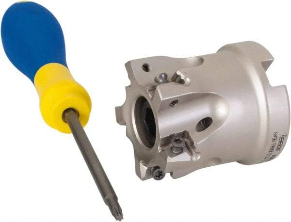 Iscar - 5 Inserts, 1-1/2" Cut Diam, 3/4" Arbor Diam, 0.315" Max Depth of Cut, Indexable Square-Shoulder Face Mill - 0/90° Lead Angle, 1.57" High, H490 AN.X 09 Insert Compatibility, Through Coolant, Series Helido - Industrial Tool & Supply
