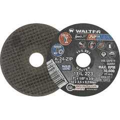 WALTER Surface Technologies - 2" 24 Grit Aluminum Oxide Cutoff Wheel - 1/8" Thick, 3/8" Arbor, 30,600 Max RPM, Use with Die Grinders - Industrial Tool & Supply