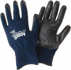 Ansell - Size L, ANSI Cut Lvl A4, Abrasion Lvl 5, Cut Resistant Gloves - Palm Coated, Black/Blue - Industrial Tool & Supply