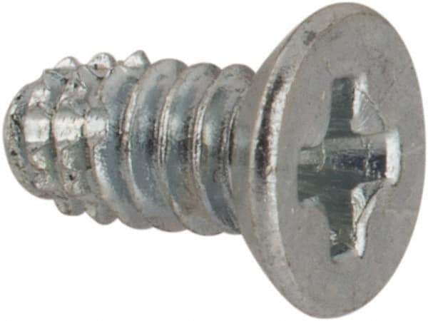 Value Collection - #4-40 UNC Thread, 1/4" OAL, #1 Phillips Drive Steel Thread Cutting Screw - Flat Undercut Head, Grade 1016-1024, Point Type F, Zinc-Plated Finish - Industrial Tool & Supply