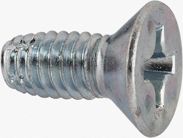 Value Collection - 5/16-18 UNC Thread, 3/4" OAL, #4 Phillips Drive Steel Thread Cutting Screw - Flat Head, Grade 1016-1024, Point Type F, Zinc-Plated Finish - Industrial Tool & Supply