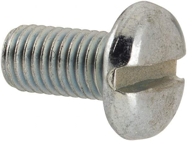 Value Collection - 1/4-28 UNF, 1/2" Length Under Head Slotted Drive Machine Screw - Pan Head, Grade J82 Steel, Zinc-Plated Finish, Without Washer - Industrial Tool & Supply