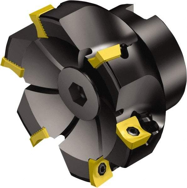 Sandvik Coromant - 6 Inserts, 80mm Cut Diam, 27mm Arbor Diam, 11mm Max Depth of Cut, Indexable Square-Shoulder Face Mill - 90° Lead Angle, 50mm High, R590-1105.. Insert Compatibility, Through Coolant, Series CoroMill Century - Industrial Tool & Supply