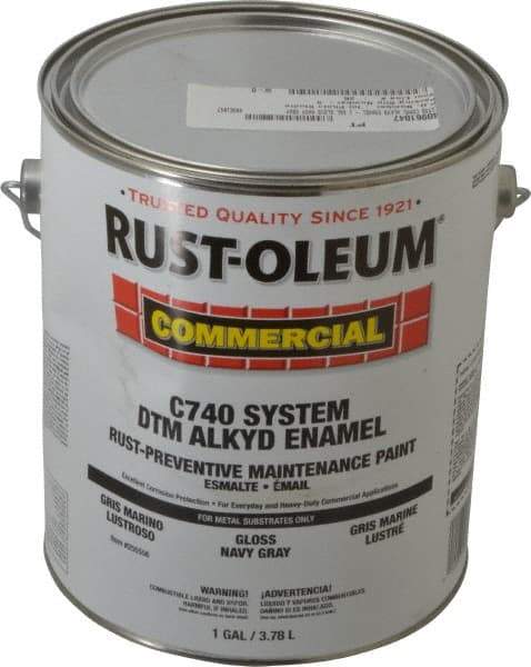 Rust-Oleum - 1 Gal Navy Gray Gloss Finish Alkyd Enamel Paint - 278 to 509 Sq Ft per Gal, Interior/Exterior, Direct to Metal, <400 gL VOC Compliance - Industrial Tool & Supply