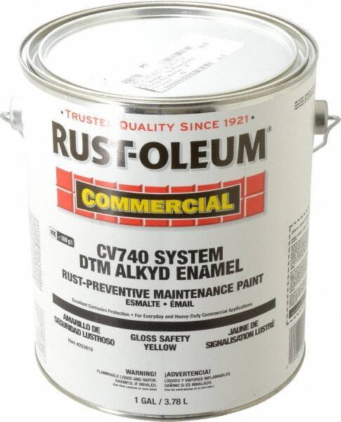 Rust-Oleum - 1 Gal Safety Yellow Gloss Finish Alkyd Enamel Paint - 278 to 509 Sq Ft per Gal, Interior/Exterior, Direct to Metal, <100 gL VOC Compliance - Industrial Tool & Supply