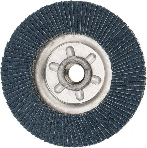 Weiler - 80 Grit, 4-1/2" Disc Diam, 5/8-11 Center Hole, Type 29 Zirconia Alumina Flap Disc - 13,000 Max RPM, Aluminum Backing, Quick Change Type S Attaching System, Coated - Industrial Tool & Supply