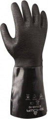 SHOWA - Size L (10), 14" Long, 26 mil Thick, Supported, Neoprene Chemical Resistant Gloves - Rough Finish, Flannel Lined, Gauntlet Cuff, ANSI Abrasion Level 3, ANSI Cut Level 2, ANSI Puncture Level 1, Black, FDA Approved - Industrial Tool & Supply