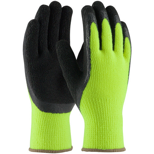 ‎41-1420/M Insulated Seamless Knit - HV Lime Yellow 7G Acrylic Shell - Black Latex Crinkle Grip - Unbranded - Exact Industrial Supply