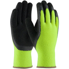 ‎41-1420/S Insulated Seamless Knit - HV Lime Yellow 7G Acrylic Shell - Black Latex Crinkle Grip - Unbranded - Exact Industrial Supply