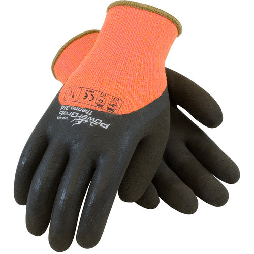 ‎41-1475/L Insulated Seamless Knit - PowerGrab Thermo - HV Orange Acrylic Terry Shell - 3/4 Dip Latex MF Grip - Exact Industrial Supply