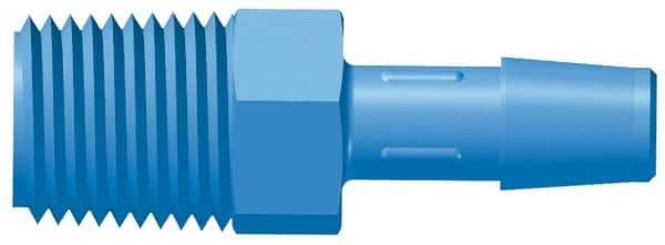 Made in USA - 1/4" Barb, 1/4, Polypropylene Single Barbed Tube Adapter - Blue, Male - Industrial Tool & Supply