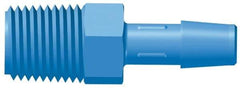 Made in USA - 1/4" Barb, 1/4, Polypropylene Single Barbed Tube Adapter - Blue, Male - Industrial Tool & Supply
