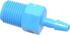Made in USA - 1/8" Barb, 1/8, HDPE Single Barbed Tube Adapter - Blue, Male - Industrial Tool & Supply