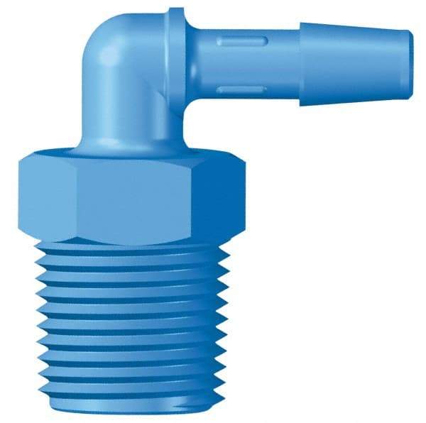 Made in USA - 1" Barb, 1, HDPE Single Barbed Tube Threaded Elbow - Blue, Male - Industrial Tool & Supply