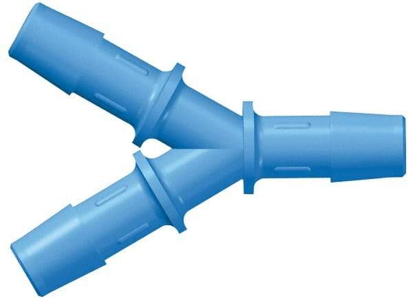 Made in USA - 1/8" Barb, Nylon Single Barbed Tube Y Connector - Blue, Male - Industrial Tool & Supply