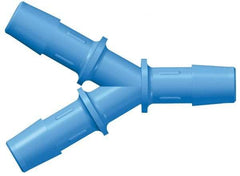 Made in USA - 1/8" Barb, Nylon Single Barbed Tube Y Connector - Blue, Male - Industrial Tool & Supply