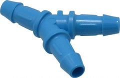 Made in USA - 3/16" Barb, HDPE Single Barbed Tube Y Connector - Blue, Male - Industrial Tool & Supply
