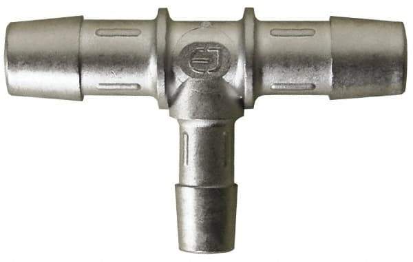 Made in USA - 0.309 x 0.218" Tube ID, Metal Barbed Reduction Tube Tee - Stainless Steel - Industrial Tool & Supply