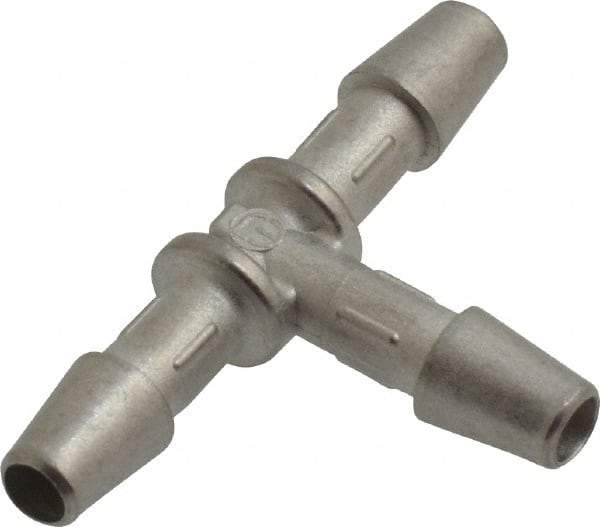 Made in USA - 0.082" Tube ID, Metal Barbed Tube Tee - Stainless Steel - Industrial Tool & Supply
