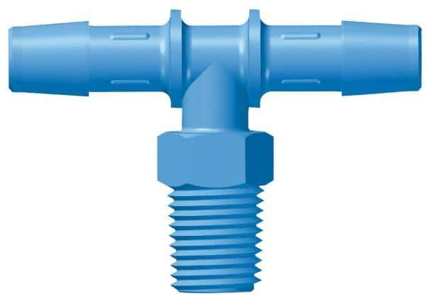 Made in USA - 1/2" Barb, 1/2, HDPE Single Barbed Tube Threaded Tee - Blue, Male - Industrial Tool & Supply