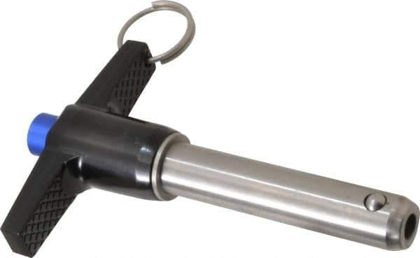 Gibraltar - 5/8" Diam, 2-1/2" Usable Length, T Handle, Quick Release Pin - Grade 17-4 Stainless Steel, Bright Finish - Industrial Tool & Supply