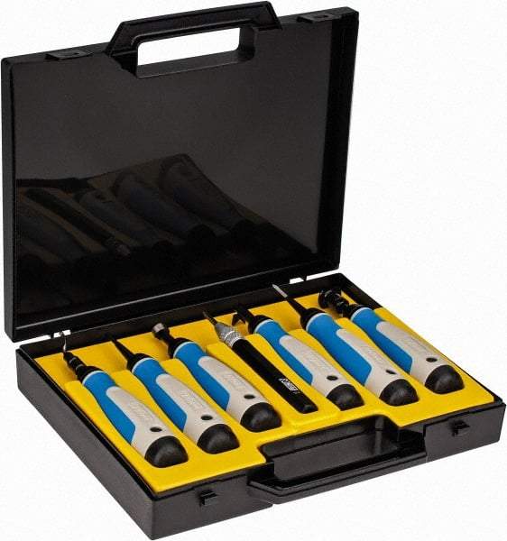 Noga - 7 Piece High Speed Steel Blade Hand Deburring Tool Set - S, C, D, L, K Blade Holder, S20, S30, S100;C20;D50, D66;T80;L3;N80K Blades, For Holes, Straight Edge, Curved Edge, Bushing Scraping, External Shaft, Small Ridges - Industrial Tool & Supply
