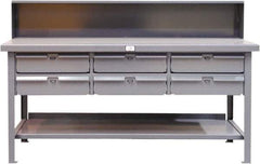 Strong Hold - 60 Wide x 36" Deep x 34" High, ABS Work Table - Flat Top, Angle Legs, Dark Gray - Industrial Tool & Supply
