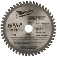 Milwaukee Tool - 5-3/8" Diam, 20mm Arbor Hole Diam, 50 Tooth Wet & Dry Cut Saw Blade - Carbide-Tipped, Standard Round Arbor - Industrial Tool & Supply
