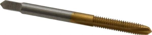 Hertel - #8-32 UNC, 2 Flute, TiN Finish, High Speed Steel Spiral Point Tap - Plug Chamfer, Right Hand Thread, 2-1/8" OAL, 2B Class of Fit - Exact Industrial Supply