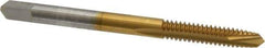 Hertel - #10-24 UNC, 2 Flute, TiN Finish, High Speed Steel Spiral Point Tap - Plug Chamfer, Right Hand Thread, 2-3/8" OAL, 2B/3B Class of Fit - Exact Industrial Supply