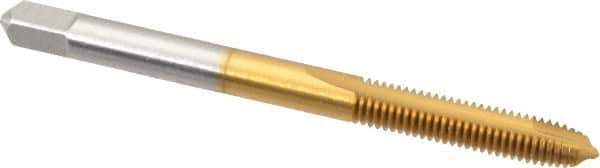 Hertel - #10-32 UNF, 2 Flute, TiN Finish, High Speed Steel Spiral Point Tap - Plug Chamfer, Right Hand Thread, 2-3/8" OAL, 3B Class of Fit - Exact Industrial Supply