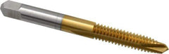 Hertel - 1/4-20 UNC, 3 Flute, TiN Finish, High Speed Steel Spiral Point Tap - Plug Chamfer, Right Hand Thread, 2-1/2" OAL, 3B Class of Fit - Exact Industrial Supply