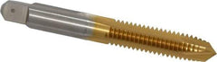 Hertel - 3/8-16 UNC, 3 Flute, TiN Finish, High Speed Steel Spiral Point Tap - Plug Chamfer, Right Hand Thread, 2-15/16" OAL, 3B Class of Fit - Exact Industrial Supply