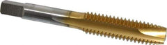 Hertel - 7/16-14 UNC, 3 Flute, TiN Finish, High Speed Steel Spiral Point Tap - Plug Chamfer, Right Hand Thread, 3-5/32" OAL - Exact Industrial Supply
