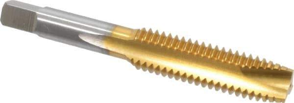Hertel - 1/2-13 UNC, 3 Flute, TiN Finish, High Speed Steel Spiral Point Tap - Plug Chamfer, Right Hand Thread, 3-3/8" OAL, 3B Class of Fit - Exact Industrial Supply