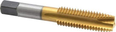 Hertel - 5/8-11 UNC, 3 Flute, TiN Finish, High Speed Steel Spiral Point Tap - Plug Chamfer, Right Hand Thread, 3-13/16" OAL, 3B Class of Fit - Exact Industrial Supply