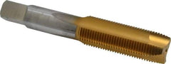 Hertel - 3/4-16 UNF, 3 Flute, TiN Finish, High Speed Steel Spiral Point Tap - Plug Chamfer, Right Hand Thread, 4-1/4" OAL, 3B Class of Fit - Exact Industrial Supply
