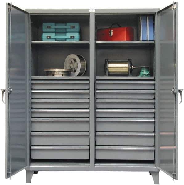 Strong Hold - 4 Shelf 14 Bin Locking Storage Cabinet - Steel, 60" Wide x 24" Deep x 78" High, Dark Gray - Industrial Tool & Supply
