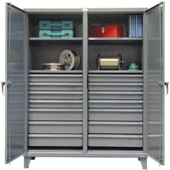 Strong Hold - 4 Shelf 14 Bin Locking Storage Cabinet - Steel, 60" Wide x 24" Deep x 78" High, Dark Gray - Industrial Tool & Supply