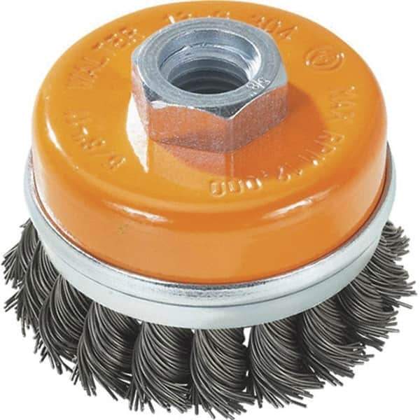 WALTER Surface Technologies - 4" Diam, 5/8-11 Threaded Arbor, Steel Fill Cup Brush - 0.02 Wire Diam, 8,600 Max RPM - Industrial Tool & Supply