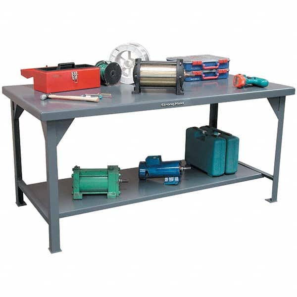 Strong Hold - Stationary Work Benches, Tables Type: Work Table Top Material: 7 Gauge Steel - Industrial Tool & Supply