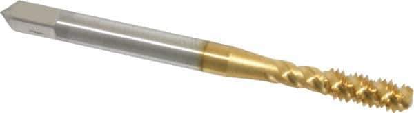 OSG - #8-32 UNC 3 Flute 2B Bottoming Spiral Flute Tap - High Speed Steel, TiN Finish, 2-1/8" OAL, Right Hand Flute, Right Hand Thread, H3, Series 107 - Exact Industrial Supply