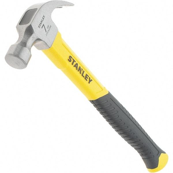 Stanley - 7 oz Head, Straight Rip Claw Hammer - 11.81" OAL, Steel Head, 0.91" Face Diam, Smooth Face, Fiberglass Handle with Rubber Grip - Industrial Tool & Supply
