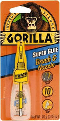 Gorilla Glue - 0.35 oz Bottle Clear Super Glue - 24 hr Full Cure Time, Bonds to Most Surfaces - Industrial Tool & Supply